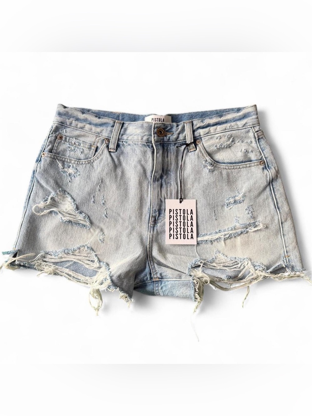 pistola Light Blue Distressed Denim Cutoff Shorts